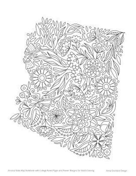 Paperback Arizona State Map Notebook with College Ruled Pages and Flower Margins for Adult Coloring Book