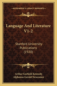 Paperback Language And Literature V1-2: Stanford University Publications (1920) Book