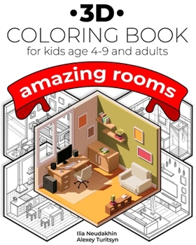 Paperback 3D Coloring book for kids age 4-9 and adults. Amazing rooms. Book