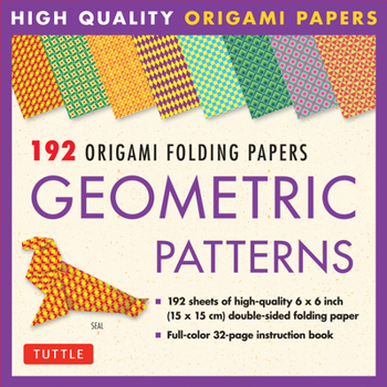 Paperback 192 Origami Folding Papers in Geometric Patterns: 6x6 Inch Origami Paper Printed with 8 Different Patterns: Origami Book with Instructions 4 Projects Book