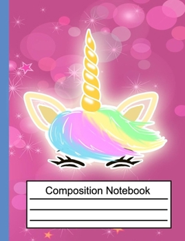 Composition Notebook: Cute Unicorn Wide Ruled Primary for Girls Kids Elementary Student Teacher School Supplies Journal, 7.44 x 9.69 in, 110 pages