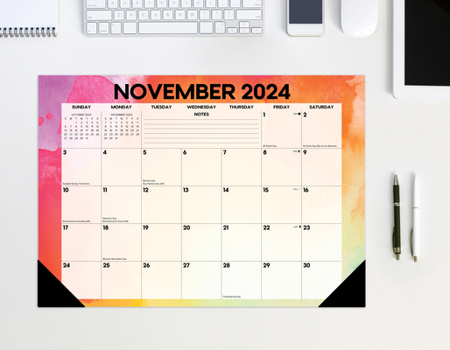 Calendar Rainbow Gradient Academic July 2024 - June 2025 17 X 12 Small Monthly Deskpad Book