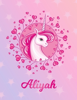 Paperback Aliyah: Unicorn Sheet Music Note Manuscript Notebook Paper - Magical Horse Personalized Letter A Initial Custom First Name Cov Book