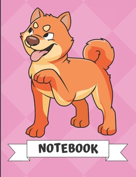 Paperback Notebook: Brown Orange Husky Malamute Dog Cartoon on a Pink Diamond Background. Book is Filled with Lined Journal Paper for Note Book