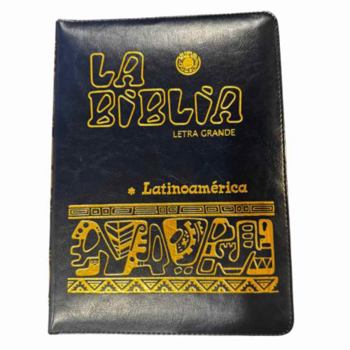 Biblia Latinoamérica de Letra Grande - Edición de Lujo : Ahora con Cierre, Cruz Metálica, índice y Encuadernación Azul en Cuero Sintético