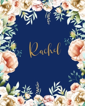 Paperback Rachel Dotted Journal: Personalized Custom Customized Name Grid Bullet Journal Notes Diary Creative Journaling Blue Flowers Gold Keepsake For Book