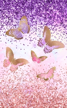 Glitter Notebook: Pink Purple Butterfly Faux Glitter Design, Blank Marble-Patterned Paper Pages