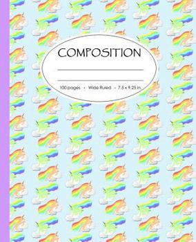 Paperback Composition: Unicorn on Clouds Composition Notebook Wide Ruled, 100 Pages Book