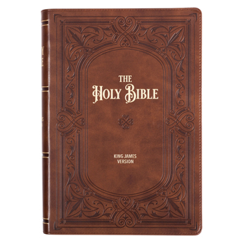 Imitation Leather KJV Study Bible, Large Print Faux Leather - Thumb Index, King James Version Holy Bible, Art Nouveau Framed Saddle Tan Book