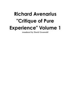 Paperback Richard Avenarius: "Critique of Pure Experience" Volume 1 Book