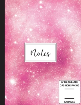 Notes: Low Vision Notebook | 0.75 Inch LV Ruled Paper | Full Size Bold Large Print Lined | Page Numbers | Carnation Blush Cover