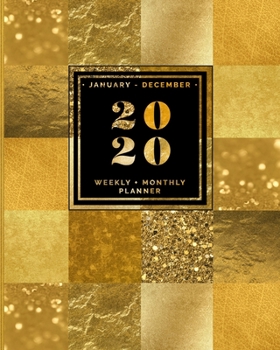 Paperback January - December - 2020 Weekly + Monthly Planner: Golden FAUX Metallic Patchwork Cover - Agenda Calendar with Inspiring Quotes Book