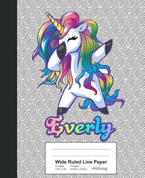 Paperback Wide Ruled Line Paper: EVERLY Unicorn Rainbow Notebook Book