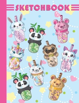 Paperback Sketchbook: Cute Blank Notebook for Sketching and Picture Space with Kawaii Bubble Tea Animals Cup, Unlined Paper Book for Drawing Book