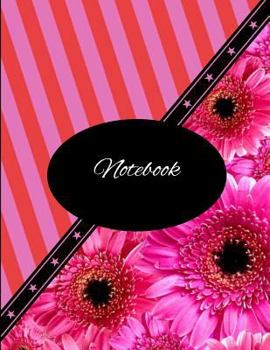 Paperback Notebook: Unique Feminine Floral and Stripe Pink Red Two Tone Comp Book