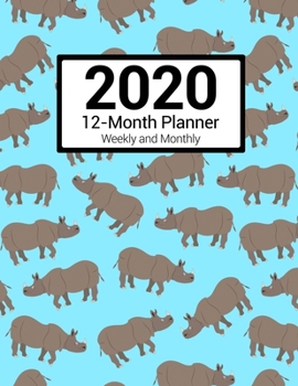 Paperback 2020 12-Month Planner Weekly and Monthly: Blue Rhinoceros Pattern For Men Book