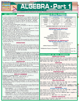 Pamphlet Algebra Part 1: A Quickstudy Laminated Reference Guide Book