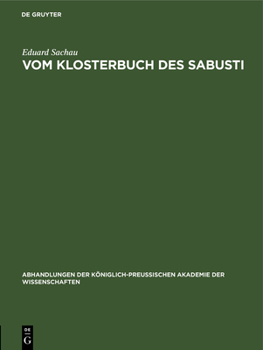 Hardcover Vom Klosterbuch Des Sabusti [German] Book