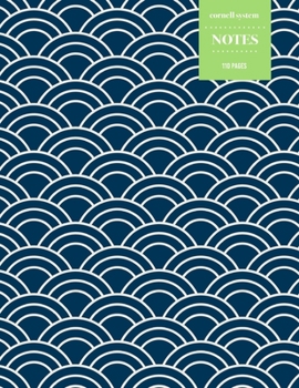 Cornell System Notes 110 Pages: Vintage Floral Notebook for Professionals and Students, Teachers and Writers - Navy Blue and Lime Japanese Scallop Pattern