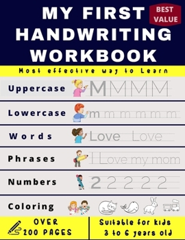 Paperback My First Handwriting Workbrook: Preschool, Kindergarten, Pre K writing paper with lines, suitable for kids ages 3 to 6, handwriting letter et numbers Book