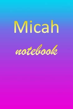 Micah: Blank Notebook | Wide Ruled Lined Paper Notepad | Writing Pad Practice Journal | Custom Personalized First Name Initial M Blue Purple Gold  | ... Homeschool & University Organizer Daybook