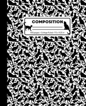 Composition: College Ruled Writing Notebook, Black and White Cat Pattern Marbled Blank Lined Book