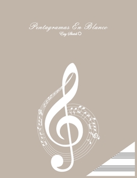 pentagrames en blanco: A4, 11 x 8,5 inch, 100 páginas. 13 duelas por página, cubierta beige marrón, clave muzic, clave, moderna, con ilustración. (Spanish Edition)