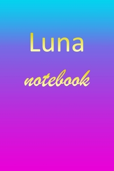 Luna: Blank Notebook | Wide Ruled Lined Paper Notepad | Writing Pad Practice Journal | Custom Personalized First Name Initial L Blue Purple Gold  | ... Homeschool & University Organizer Daybook