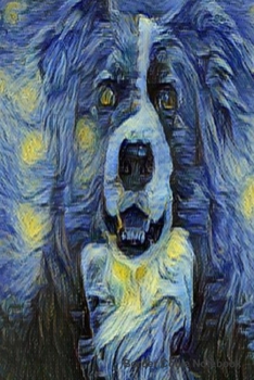 Paperback Border Collie Notebook: 6x9 Blank Lined 110 Pages Dog Van Gogh Starry Night Art Style Journal Book