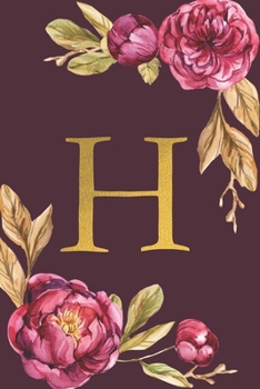 H: Personalized Initial Monogram Blank Lined Notebook Journal Printed Peony flowers , for Women and Girls 6x9 inch. Christmas gift , birthday gift idea