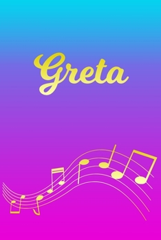 Paperback Greta: Sheet Music Note Manuscript Notebook Paper - Pink Blue Gold Personalized Letter G Initial Custom First Name Cover - Mu Book