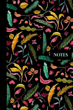 Notes: Lined journal, black cover with multi-color leaf design