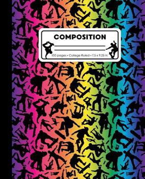 Composition: College Ruled Writing Notebook, Rainbow Skateboarding Pattern Marbled Blank Lined Book