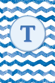 T: Initial Monogram Blank Journal College Rule Lined | 6x9 | Blue Watercolor Stripes (Blue Watercolor Striped Journals)
