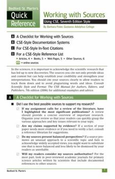 Pamphlet Working with Sources Using CSE, Seventh Edition Style Book