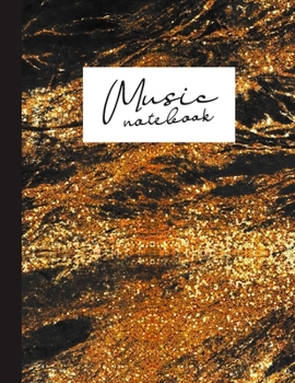 Music notebook: wide staff manuscript paper | 8.5x11 | 120 pages | 8 staves per page | easy to write on | pitch black cover with shimmery & shiny ... perfect for students, musicians and composers