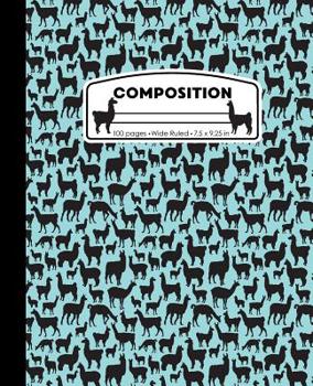 Paperback Composition: Wide Ruled Writing Notebook, Teal Blue Llama Alpaca Pattern Marbled Blank Lined Book