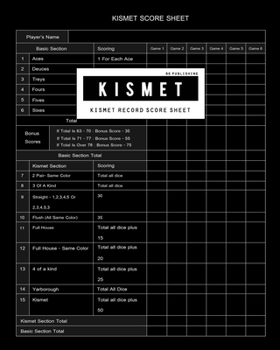 Paperback BG Publishing Kismet Score Sheet: Kismet Scoring Game Record Level Keeper Book for Score Pad Makes It Easy To Keep Track of Scores For The Game Kismet Book