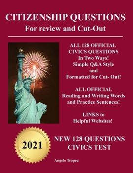 Paperback Citizenship Questions For Review And Cut-Out: New 128 Questions Citizenship Test Book
