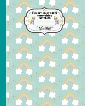 Paperback Primary Story Paper Composition Notebook: Dotted Midline and Drawing Space. School Grades K-2 Writing Exercise Practice Book, Rainbows And Clouds Patt Book