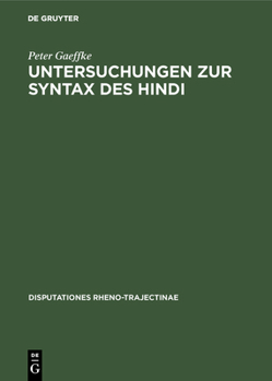 Hardcover Untersuchungen Zur Syntax Des Hindi [German] Book