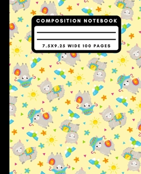 Composition Notebook: Cute Yellow Llama Wide Ruled Notebook Lined School Journal 100 Pages 7.5 x 9.25
