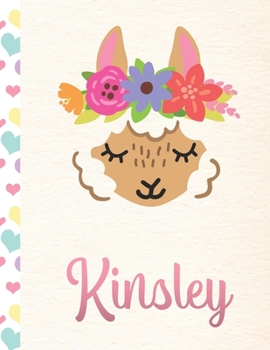 Paperback Kinsley: Personalized Llama Journal For Girls - 8.5x11 110 Pages Notebook/Diary With Pink Name Book