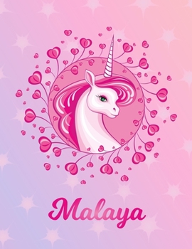 Paperback Malaya: Malaya Magical Unicorn Horse Large Blank Pre-K Primary Draw & Write Storybook Paper - Personalized Letter M Initial Cu Book