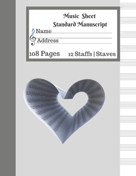 Paperback Music Sheet Standard Manuscript -108 Pages 12 Staffs - Staves: Gift For Music Lovers Music Manuscript Paper Book