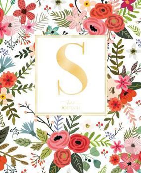 Dotted Journal: Dotted Grid Bullet Notebook Journal White Red Flowers Gold Monogram Letter S (7.5” x 9.25”) for Women Teens Girls and Kids