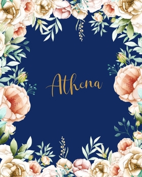 Athena Dotted Journal: Personalized Dotted Notebook Customized Name Dot Grid Bullet Journal Diary Paper Gift for Teachers Girls Womens Friends School Supplies Birthday Floral Gold Dark Blue
