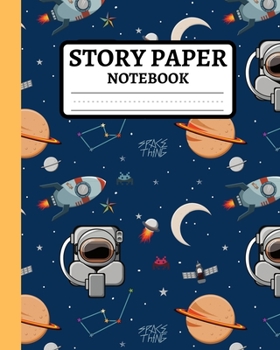 Story Paper Notebook: Primary Elementary Composition Journal In Dark Galaxy Pattern, Dashed Midline Exercise Book For School