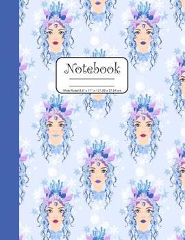 Paperback Notebook Wide Ruled 8.5" x 11" in / 21.59 x 27.94 cm: Composition Book, Mermaid Faces in Blue and Purple Cover with Seashells, C861 Book