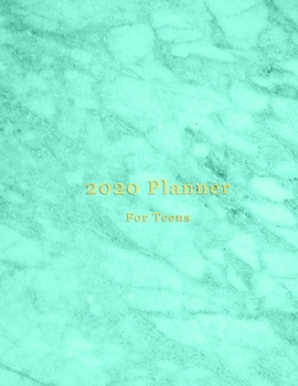 2020 Planner for Teens: New years goal oriented organizer for buisy children | Monthly and weekly planning sections, goals, to do lists, recaps and ... pages | Cute aqua teal blue marble pattern
